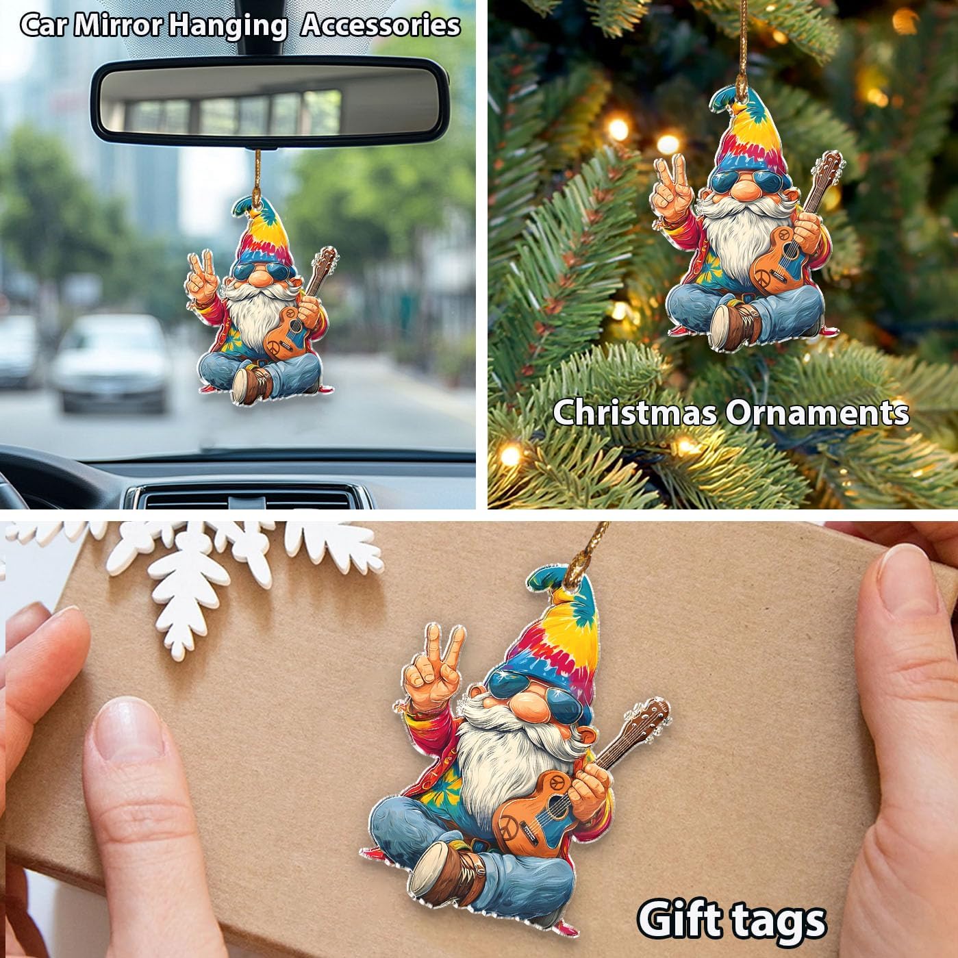 Funny Hippie Gnome Christmas Ornament, Gnomes Decoration, Hippie Gifts for Women, Men, Peace Sign Ornaments for Boho Home Decor, Positive Energy Gifts for Dad, Grandpa, Son, Brother image 4