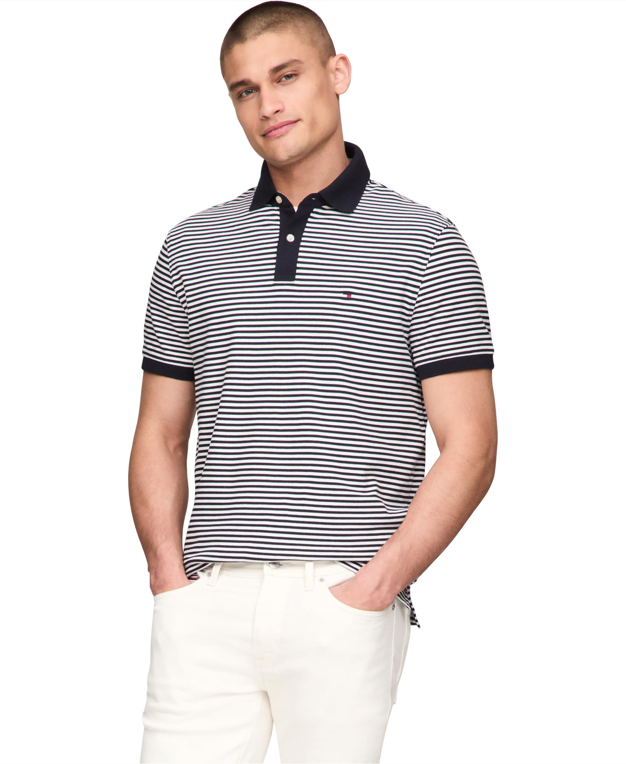 Tommy Hilfiger Men's Short Sleeve Polo Shirts in Classic Fit with Stretch and Organic Pique Cotton