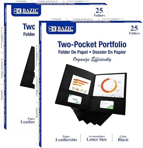 Miniatura 16 de BAZIC Products Carpeta de papel de 2 bolsillos, cartera de cuero sintético de alta calidad, carpetas tamaño carta para organizador de documentos de