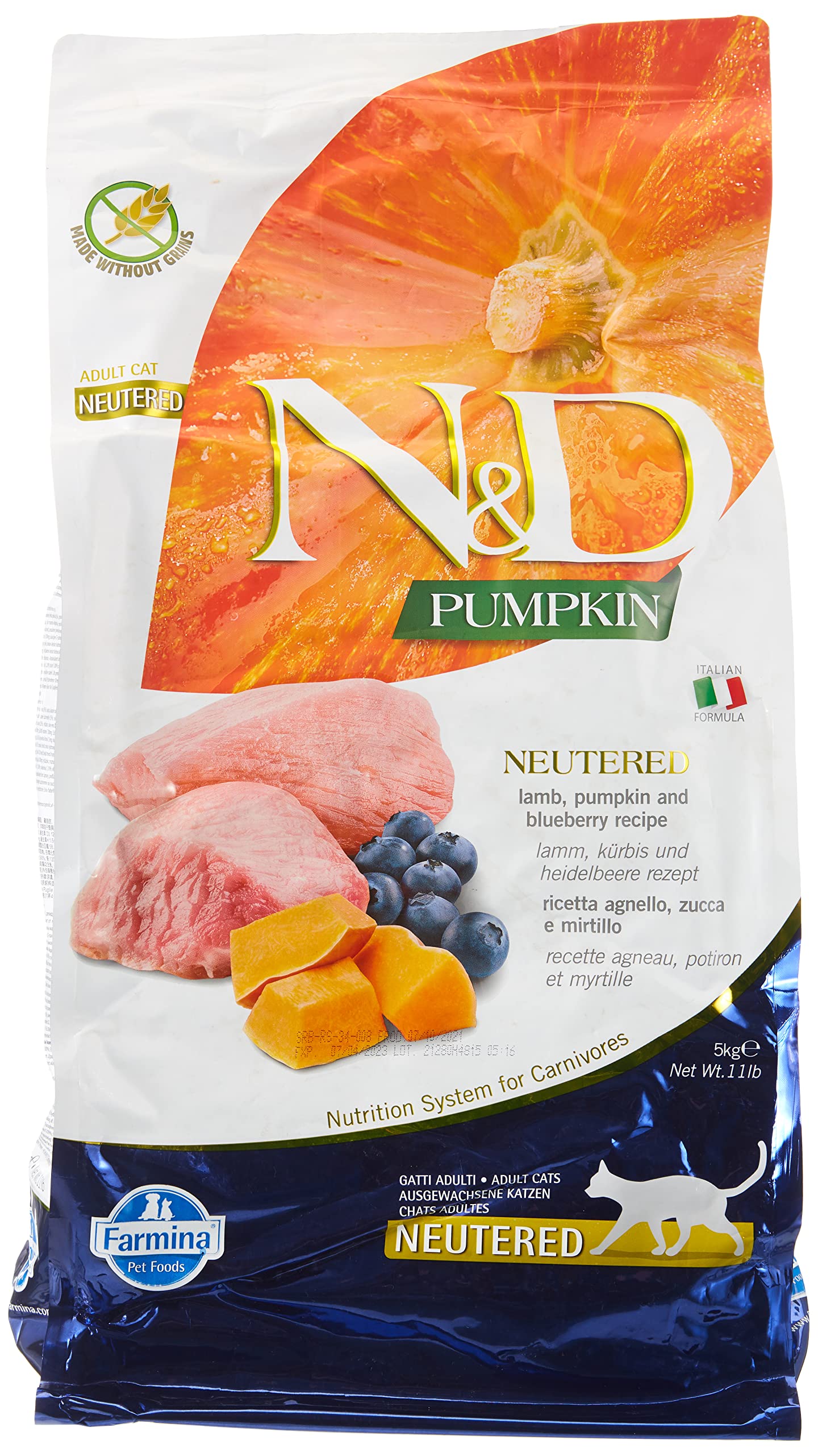 Farmina N&D PUMPKIN Adult Pellets Katzenfutter – Trockenfutter mit Lamm und Heidelbeere (5 kg)