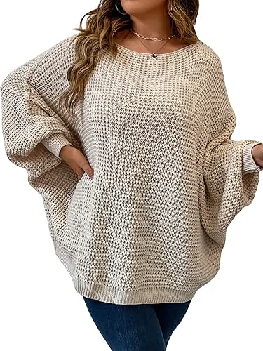 SOLY HUX Women's Plus Size Oversized Sweater Fall Fashion Crewneck