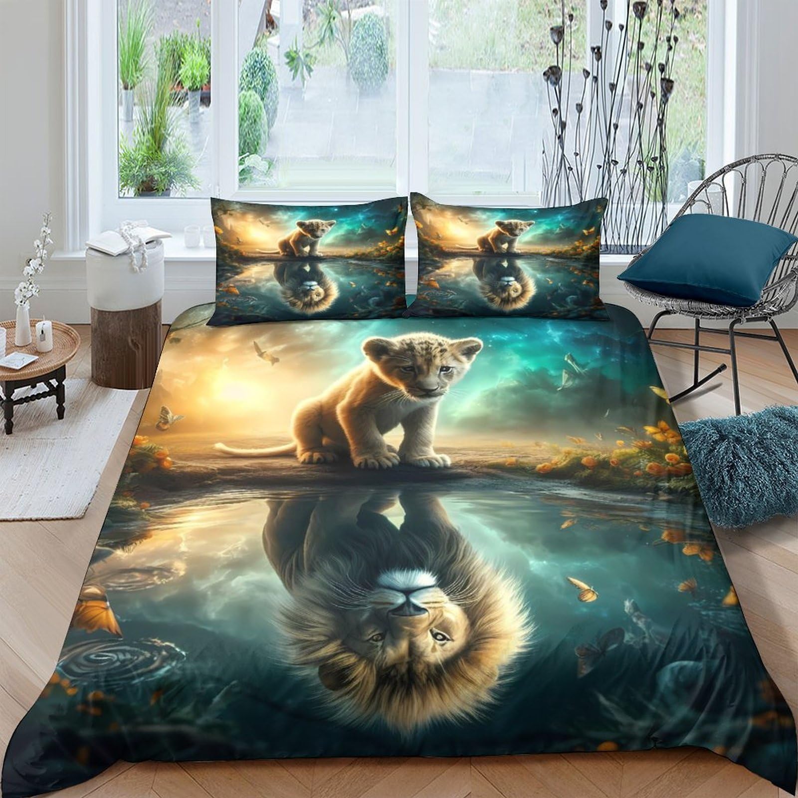 Ctjqhvkz Style-9 3D Printed Bear Reflection Fitted Sheet Microfiber Soft Anti-Slip Lion Bed Cover For Bedroom Dorm Room Decor Single（135X200cm）