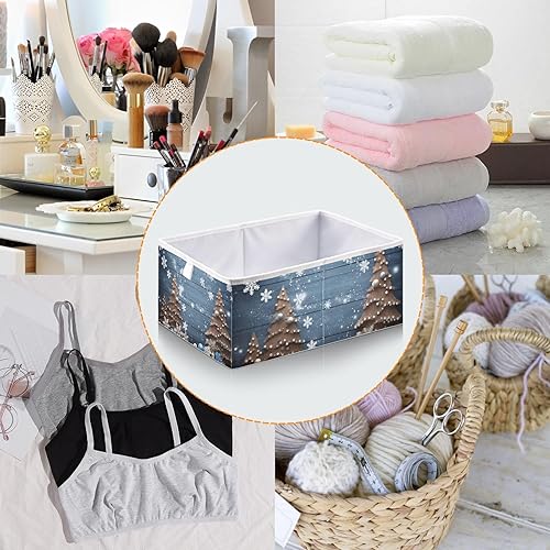 Miniatura 4 de Wooden Christmas Tree Snowflakes Cube Storage Bin Fabric Storage Cubes Foldable Storage Box Large Closet Organizers Baskets Containers for Shelves