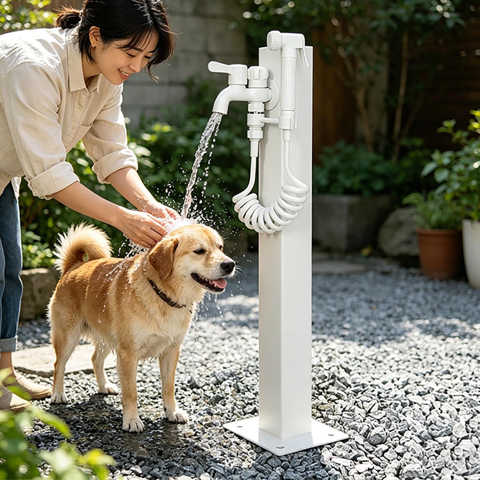 Columna de Agua Cuadrada Independiente para jardín Vertical Exterior con Soporte para Manguera Grifo 2 en 1 y Pistola rociadora Fuente de Agua Decorativa para riego (6 * 6 * 60 cm / 2 4 * 2 4 * 23 6