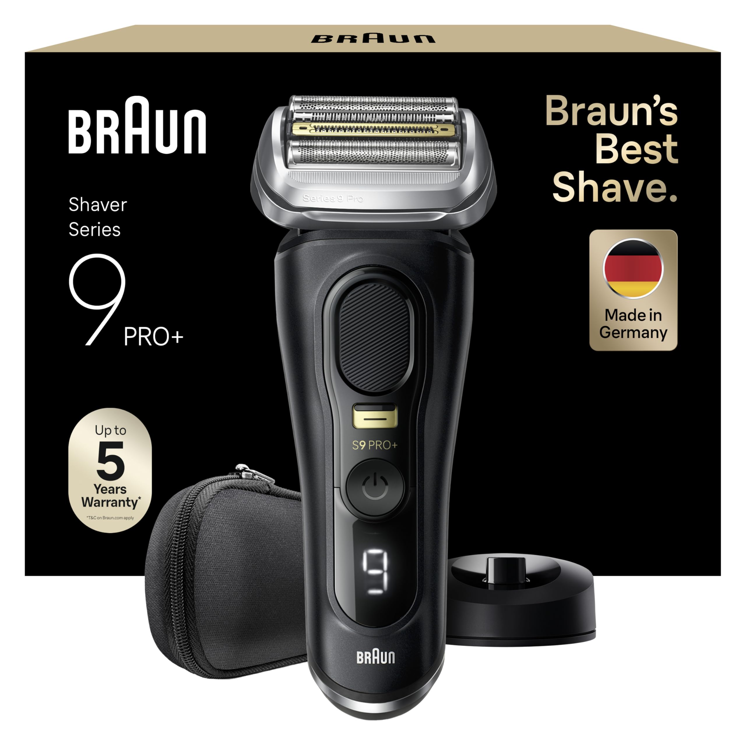 Braun Afeitadora eléctrica Series 9 PRO Plus para hombres, 5 elementos de afeitado Pro y recortadora de pelo largo de precisión, soporte de carga, maquinilla de afeitar eléctrica húmeda y seca con 60 GreenCircle Certified: Certified Energy Savings