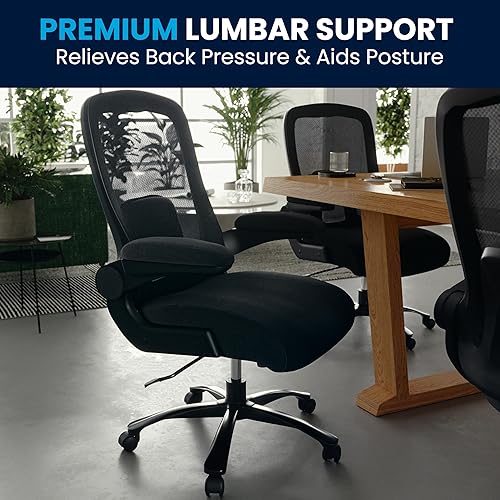 Miniatura 9 de Flash Furniture Silla de oficina grande y alta  Silla de oficina giratoria ejecutiva de malla negra con soporte lumbar y trasero y ruedas
