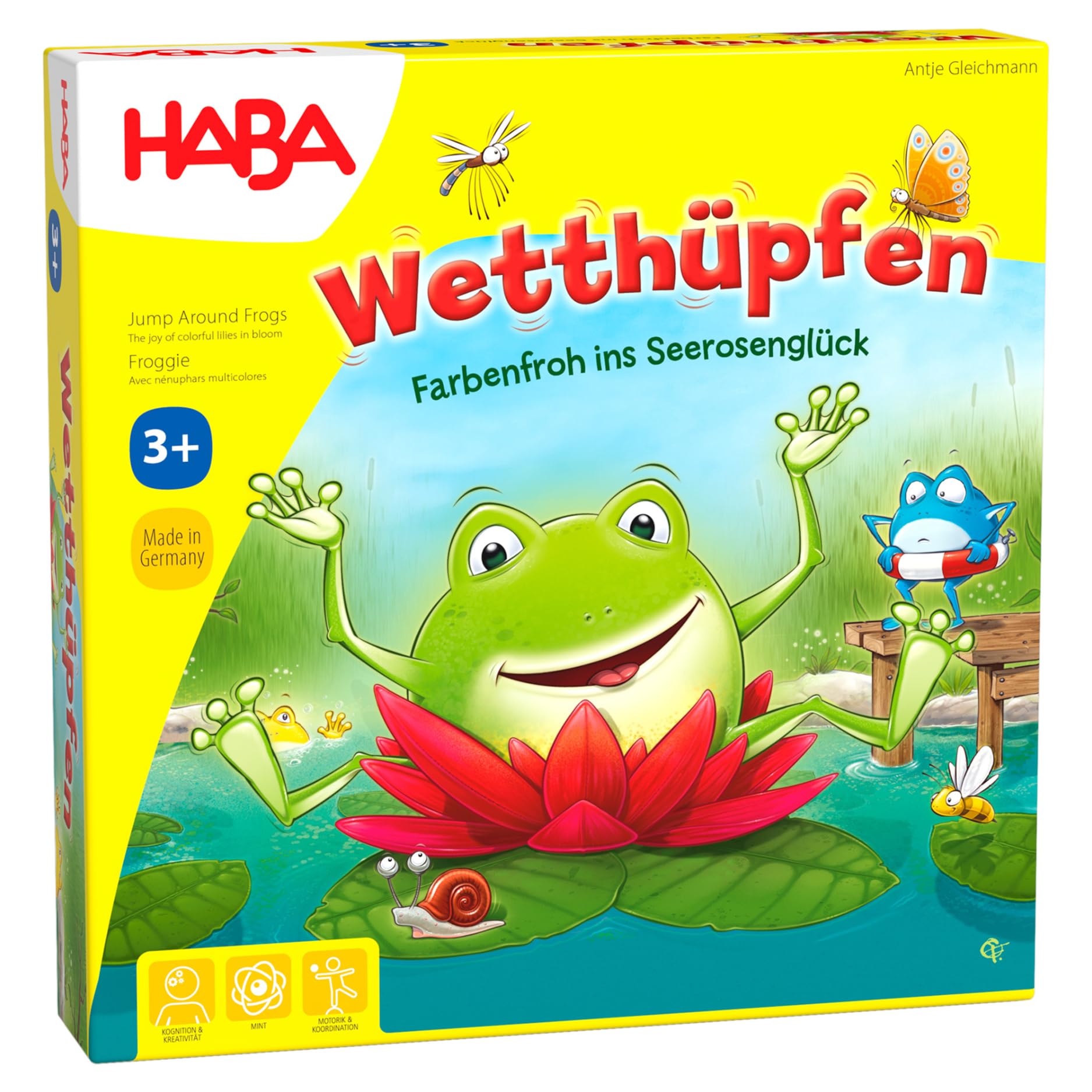 HABA Wetthüpfen – Würfelspiel für Kinder ab 3 Jahren mit Pop-up-Seerosen & Spielvarianten, Fördert Zählen & Motorik, 2-4 Spieler – 1305272001