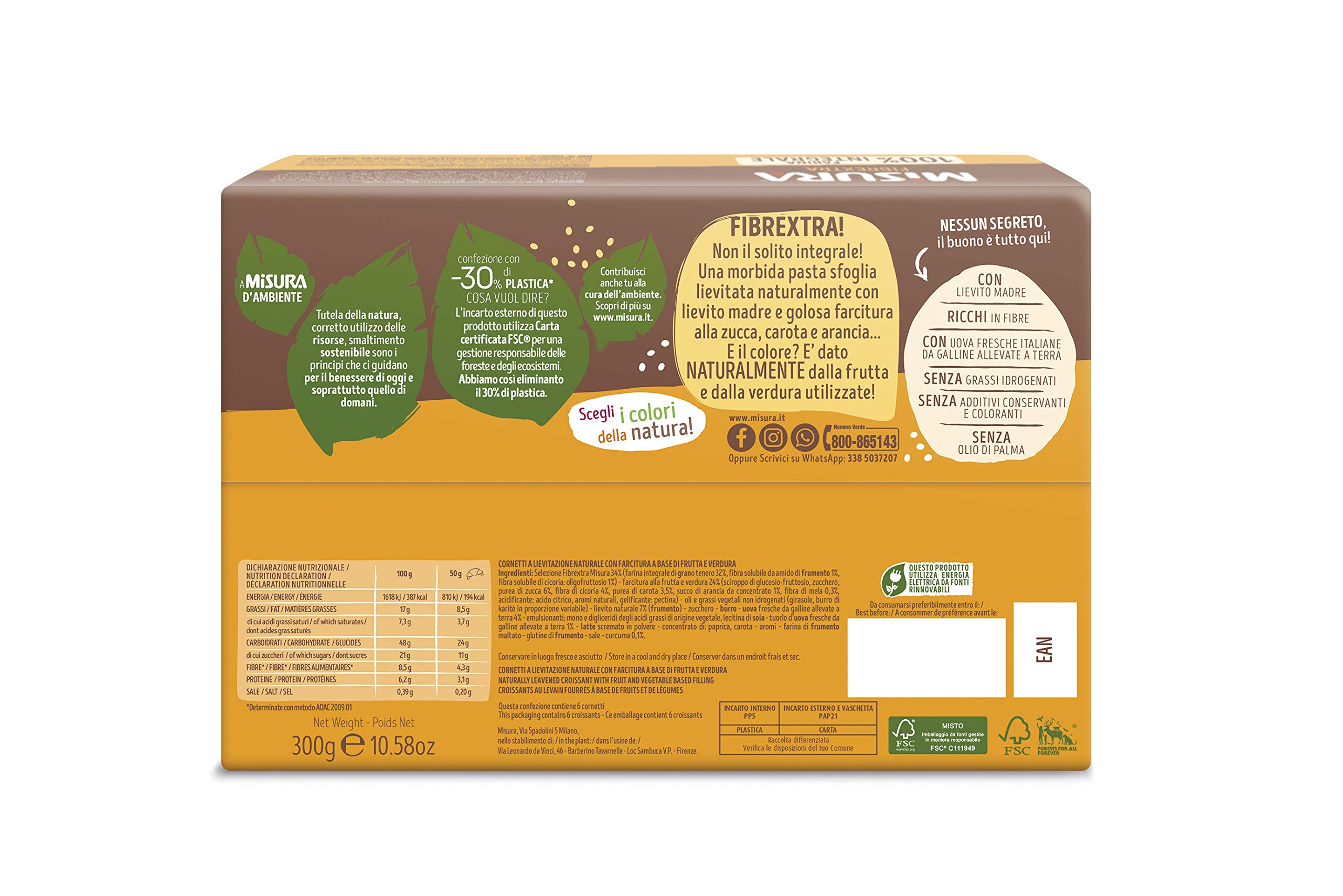 Misura Croissants Fibrextra Orange, Carotte et Citrouille | 100% Farine intégrale | Pack de 300 grammes