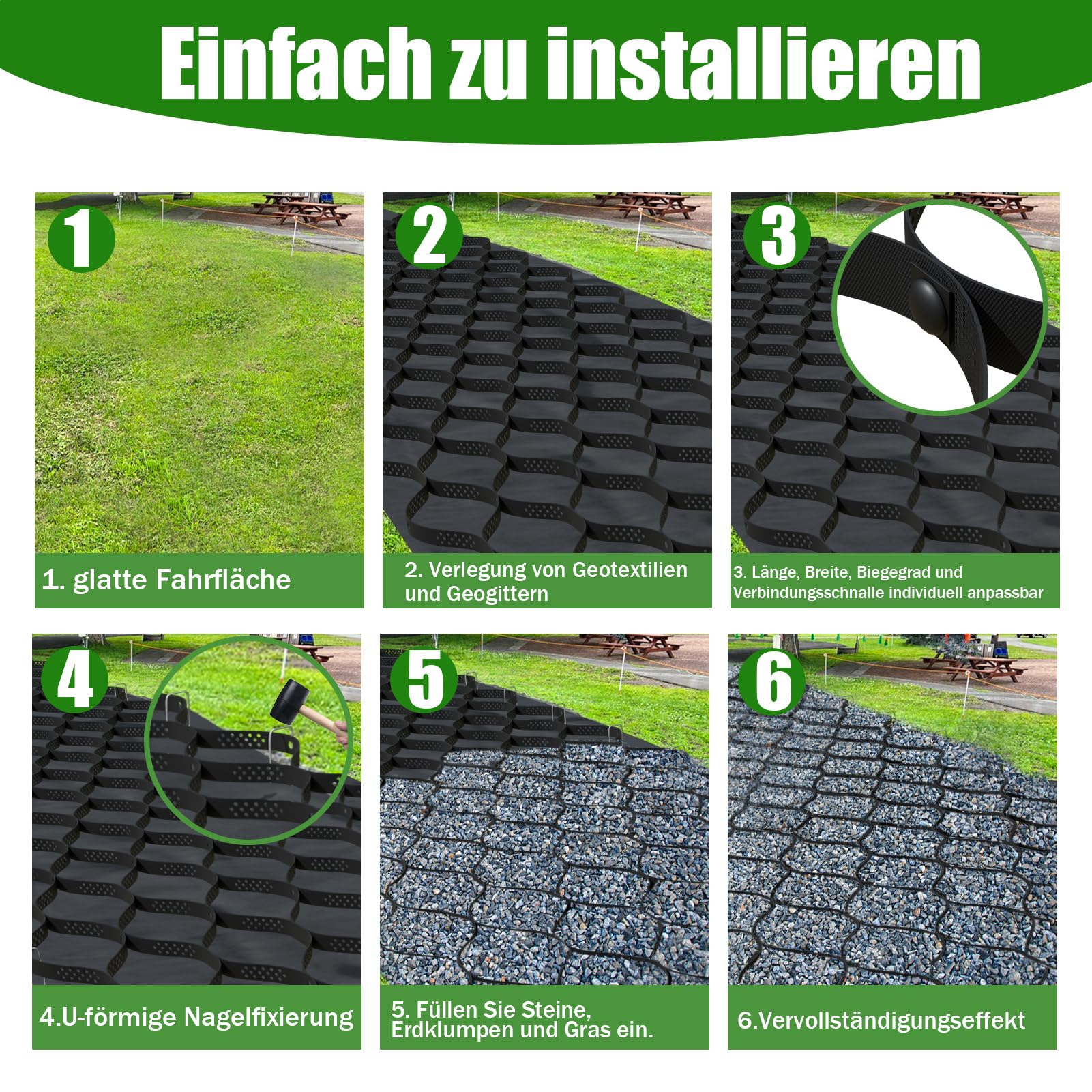 5 cm Dickes Kies-Bodengitter, 2 x 5 m – Geogitter-Gitter zur Stabilisierung von Einfahrten, Kies-Haltegitter, 800 kg pro Quadratfuß, Geocell-Geogitter für Gehwege, Wohnmobil-Parkplätze