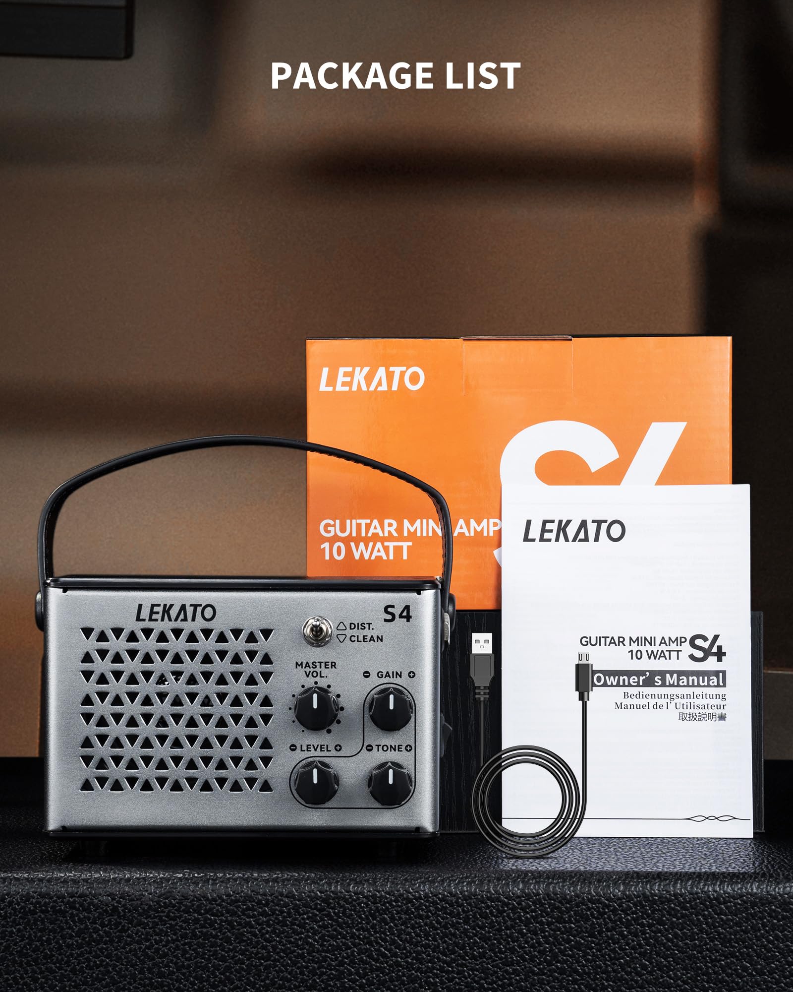 LEKATO Mini Gitarrenverstärker, Tragbarer Gitarrenverstärker 10W, Wiederaufladbarer Verstärker mit Bluetooth, Clean & Distortion-Effekten,für Üben zu Hause, Reisen (DE)