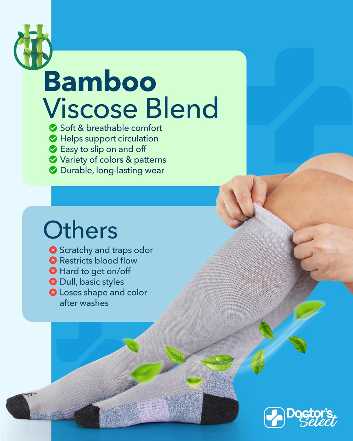 Doctor's Select Bamboo Viscose Light Compression Socks for Women & Men - 3 Pairs, 8-15 mmHg Compression Socks, Knee High - Image 3