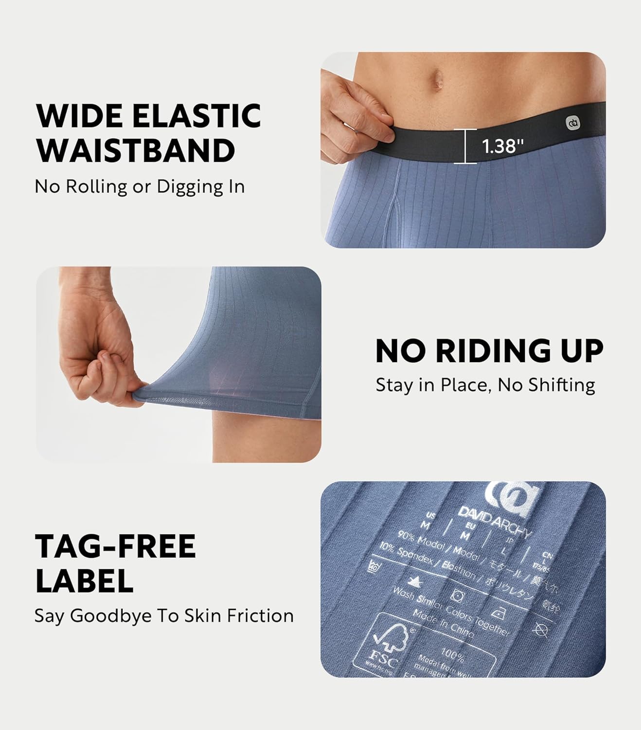 DAVID ARCHY Men's Underwear Modal Knit Texture Breathable, Ultra Soft Stretch Cooling Boxer Briefs with Pouch 4 Pack - Image 5