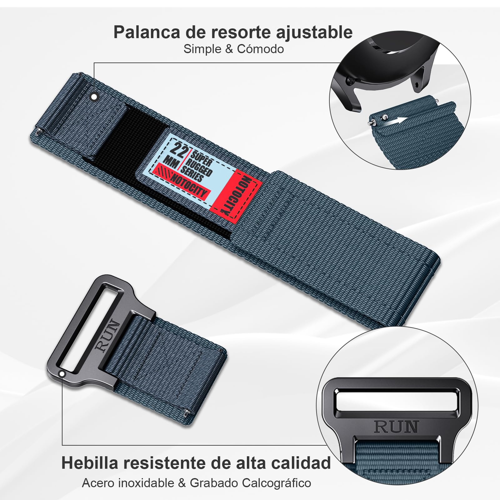 NotoCity Correa para Huawei Watch GT2/3/4/5/Pro 46mm/GT Runner, 22mm Nylon Banda para Samsung Galaxy Watch 3 45mm/Galaxy Watch 46mm/Gear S3 Classic — view 3