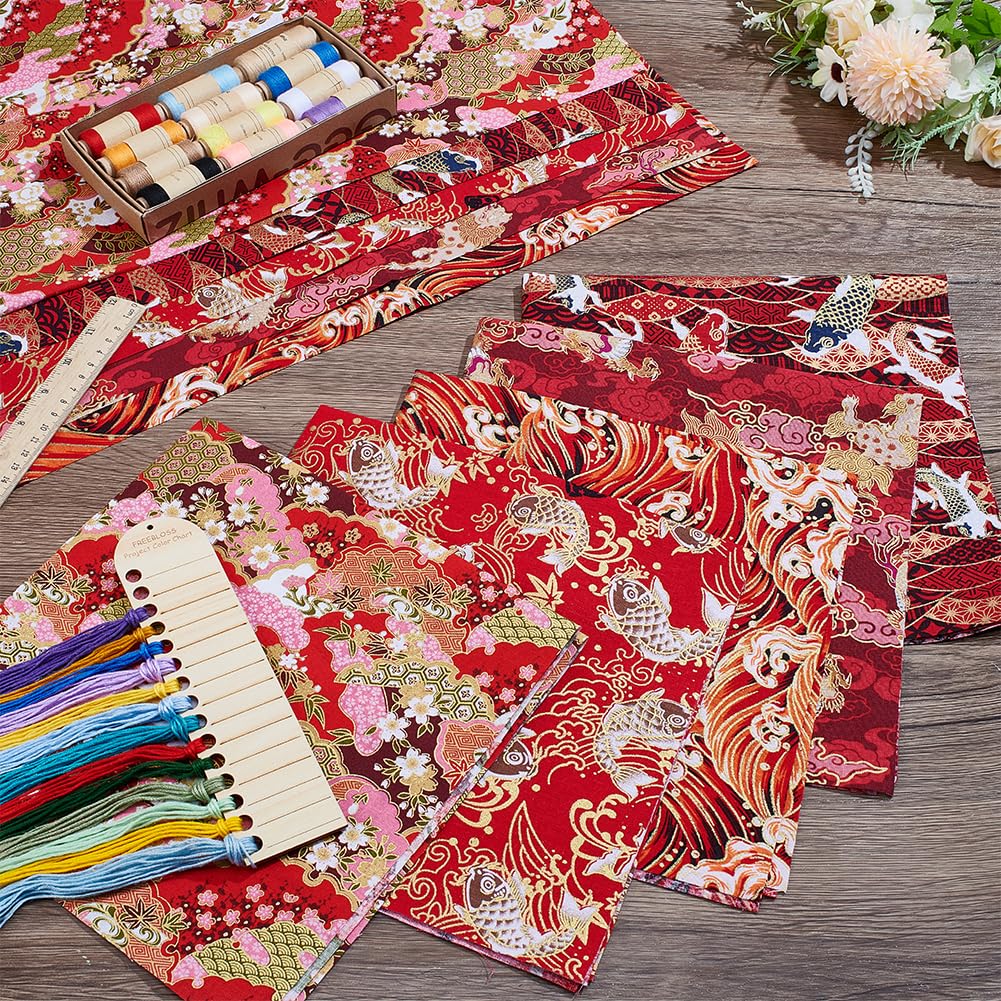 FREEBLOSS 10 piezas de tela de algodón, paquete de 5 diseños florales rojos diferentes, cuadrados de tela para coser, acolchar y patchwork, 20 x 20 pulgadas/50 x 50 cm