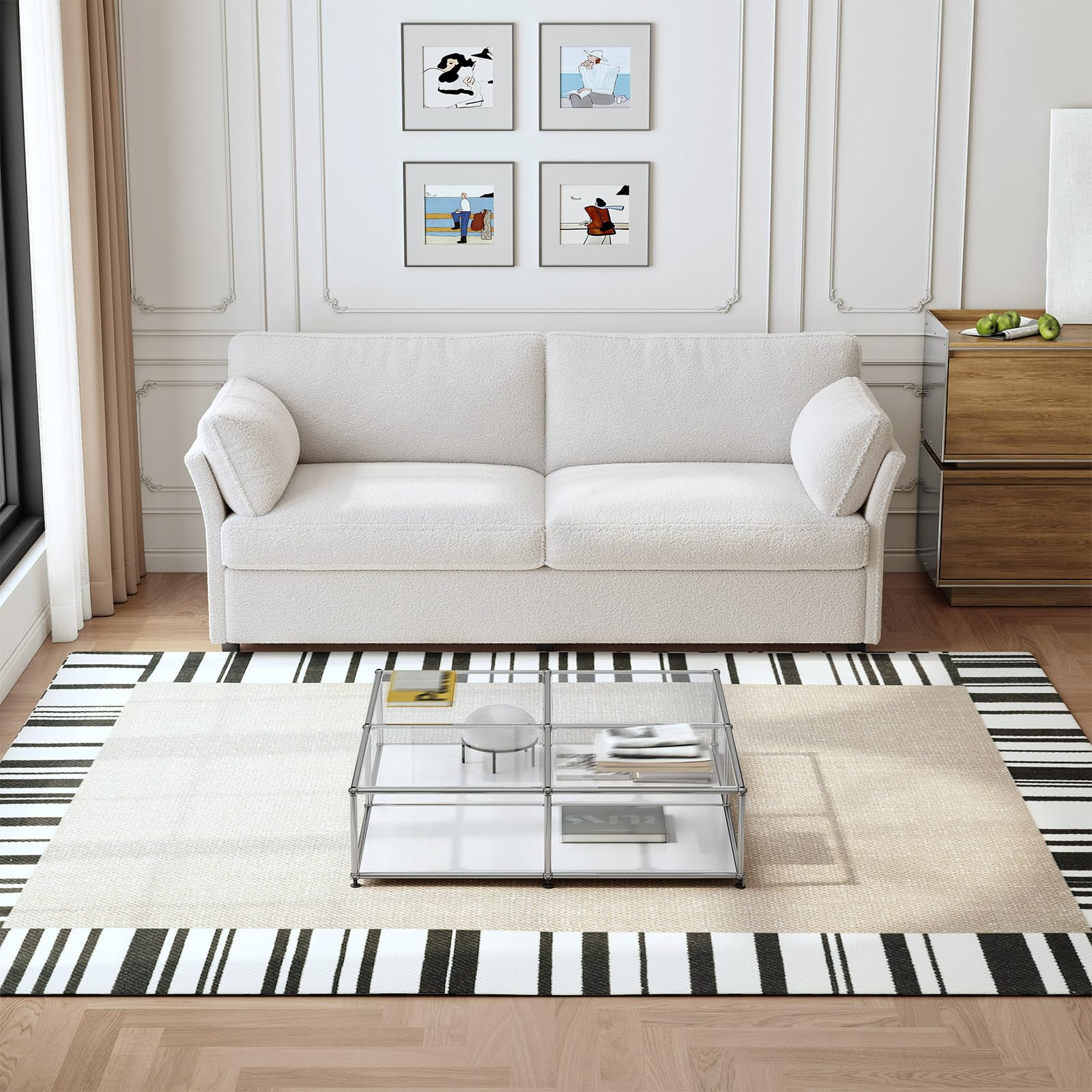Guyii Sofá de tela de 2 unidades, 186 cm, moderno sofá de salón, cómodo sofá tapizado para apartamentos y espacios pequeños, sofá de diseño (blanco crema)