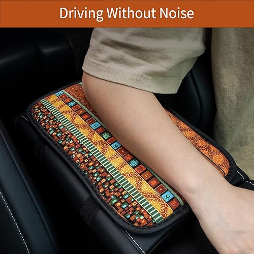 Vista 2 de Amiss Almohadilla de consola central bohemia para automóvil, funda de tela de lino de estilo étnico, funda universal antideslizante y suave