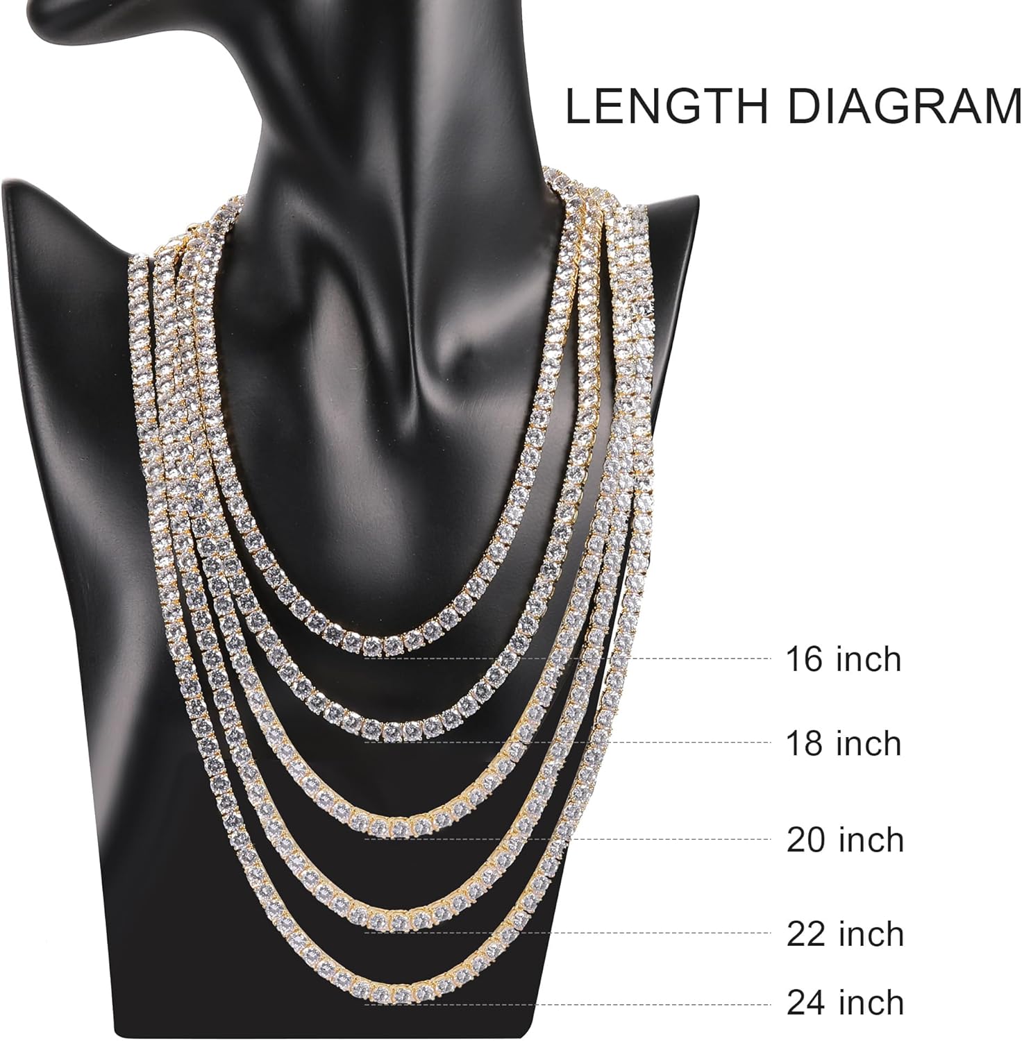 GEMSME 6mm Tennis Necklaces for Women/Men - 18K White/Yellow Gold Plated Round Cubic Zirconia Classic Diamond Tennis Chain, Ladies Tennis Necklace Size 16/18/20/22/24 inch - Image 9