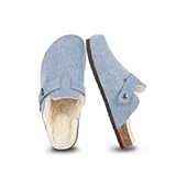 Women's Suede Clogs Slip-On Buckle Slides Leather Mules Cork Footbed Sandals Potato Shoes with Arch Support