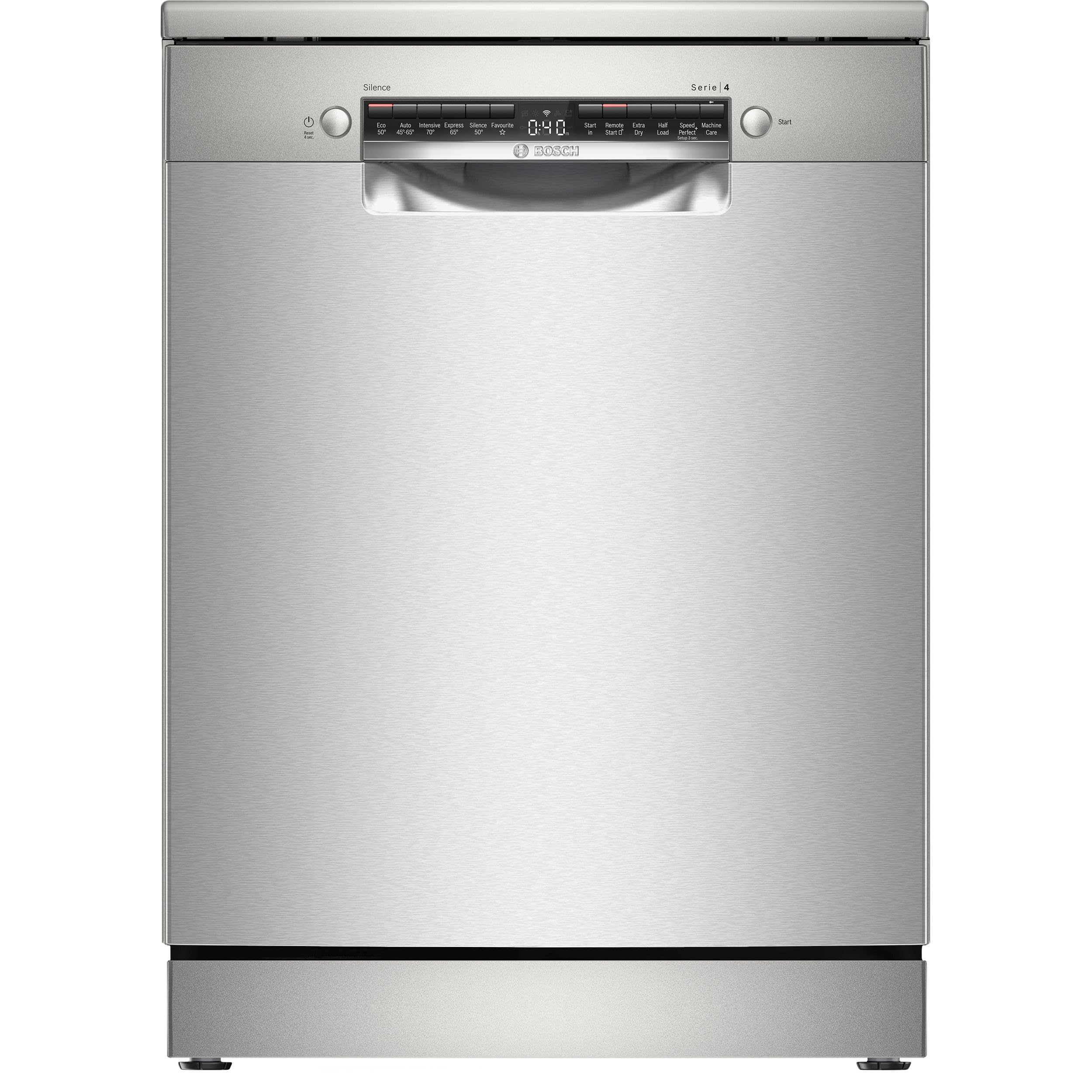 Bosch Bosch SMS4EKI06G Series 4, Free-Standing Dishwasher 60 cm, B Energy Rated, 13 Place Settings, 9 Litre, ExtraDry, Silence Plus 42dB Quiet,Rackmatic Adjustable Basket, Silver Inox