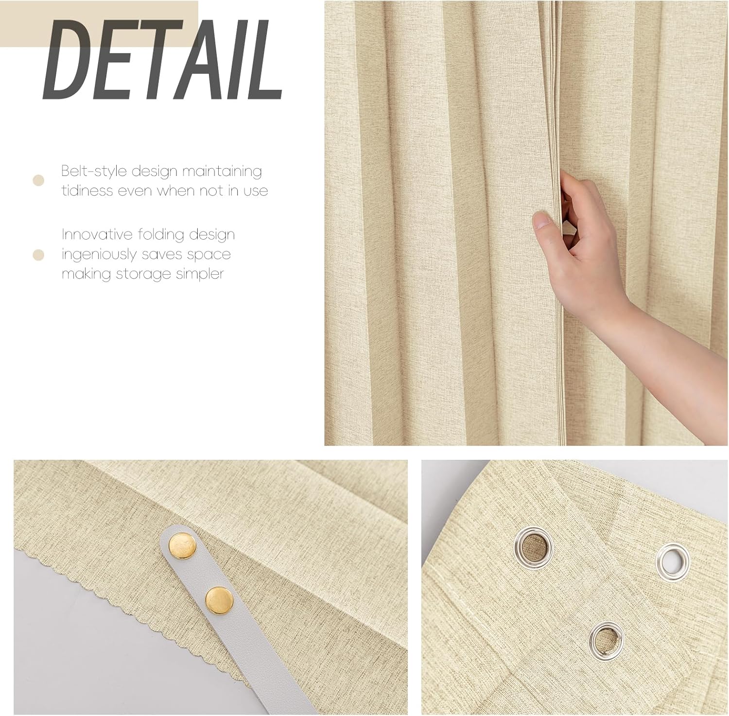 AJAZZ Magnetic Folding Shower Curtains Acordion Shower Curtain Fabric Polyester Waterproof Shower Curtains Suitable for Family Hotel Homestay Bathroom (Beige,77" W x 72" L) 1 Panel