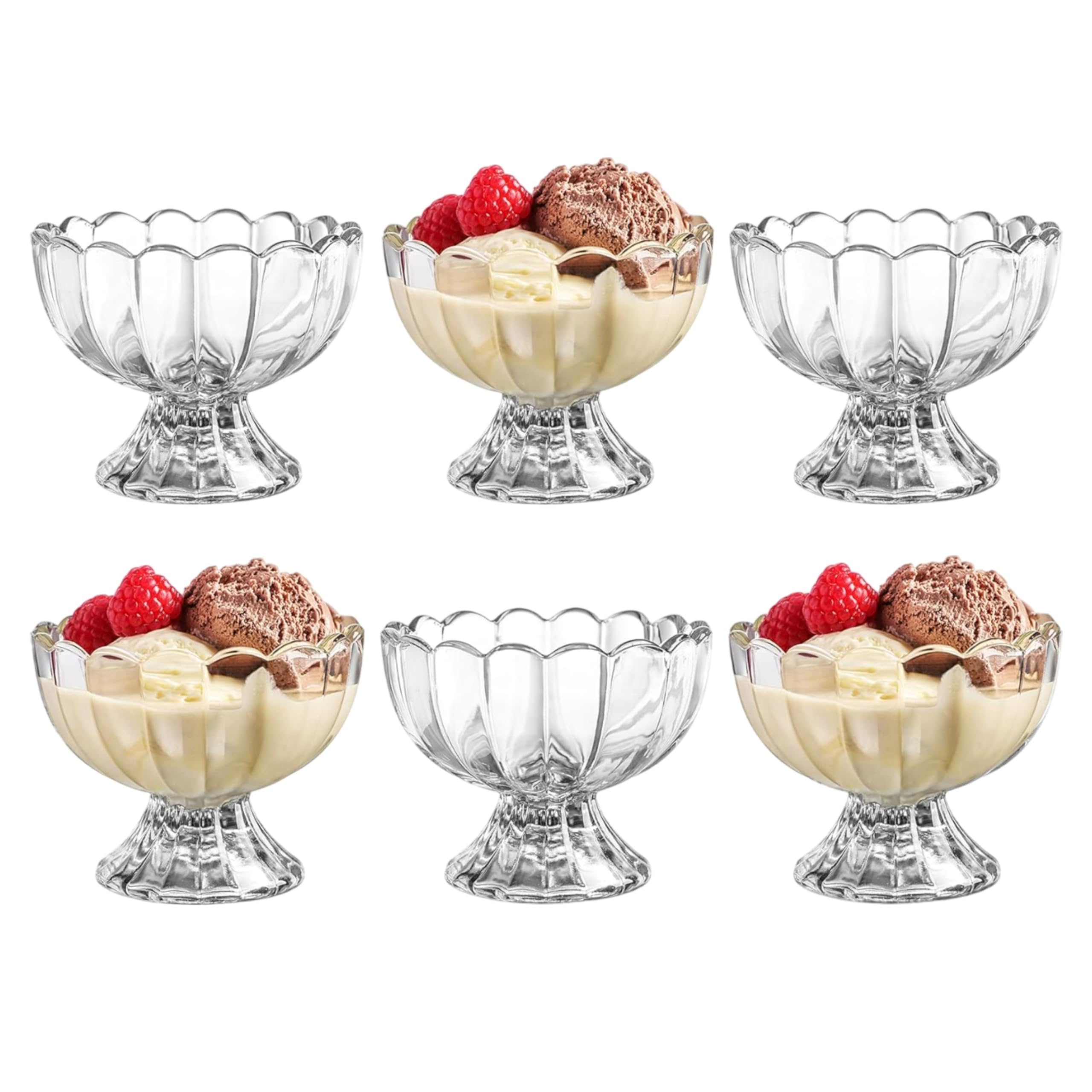 Reldor Ice Cream Glass Bowls Set of 6, 150 ml Mini Dessert Cups, Footed Dessert Bowls, Sundae Glasses for Parties, Glass Trifle Bowl for Serving Ice Cream, Pudding, Appetizer