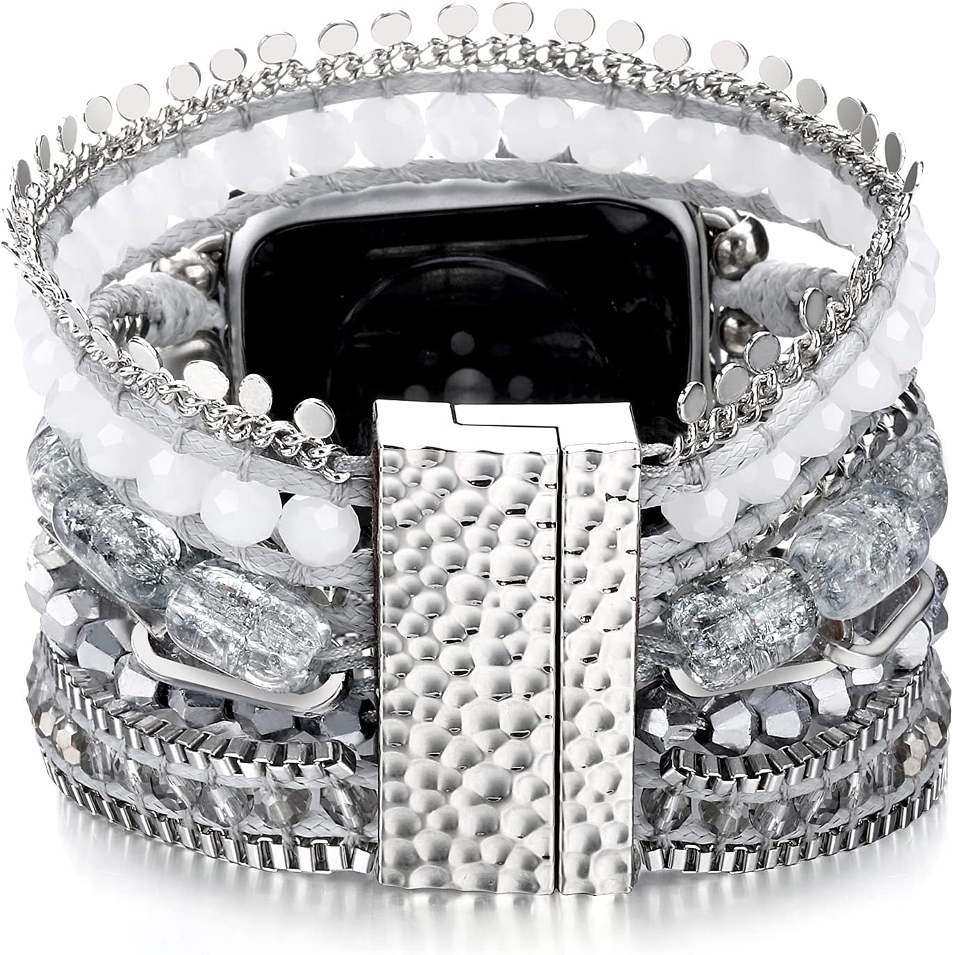 BOHO Wrap Beads Bracelet Compatible with Apple Watch Band Women 38mm/40mm/41mm, 42mm/44mm/45mm for iWatch SE Series 7/6/5/4/3/2/1, Boho Jewelry Replacement Apple Watch Strap