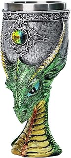 Dragon Goblet Stainless Steel Dungeons and Dragon Gift for Men, 7 oz Chalice Wine Goblet Medieval Drinking Cups Gothic Goblet Halloween Christmas Gift (Green)