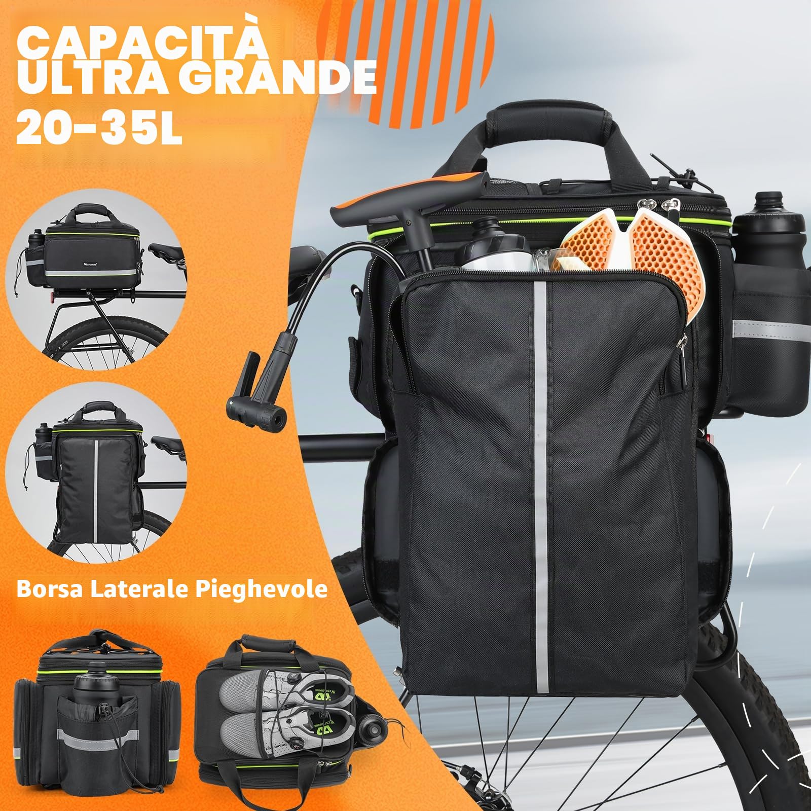 WESTGIRL Borsa da bicicletta da 25 l, impermeabile, resistente, per sedile posteriore della bicicletta, portabagagli, zaino da viaggio, borsa a tracolla con tracolla regolabile