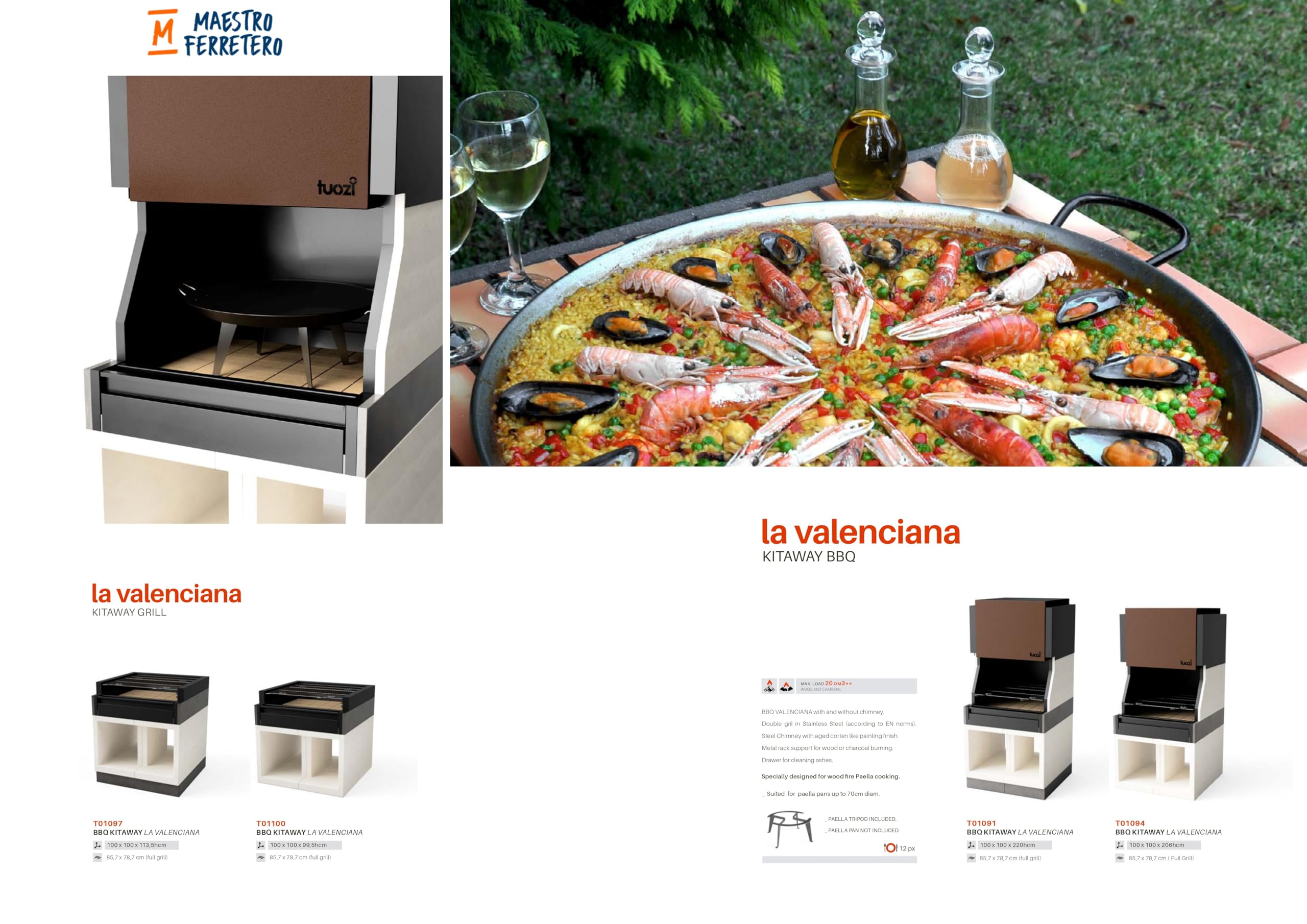 TUOZI - Einbaugrill für Holz und Holzkohle Modell KITAWAY GRILL La Valenciana (Grau/Weiß - 100 x 100 x 113,5 cm) REF: T01097 - Für den Außenbereich