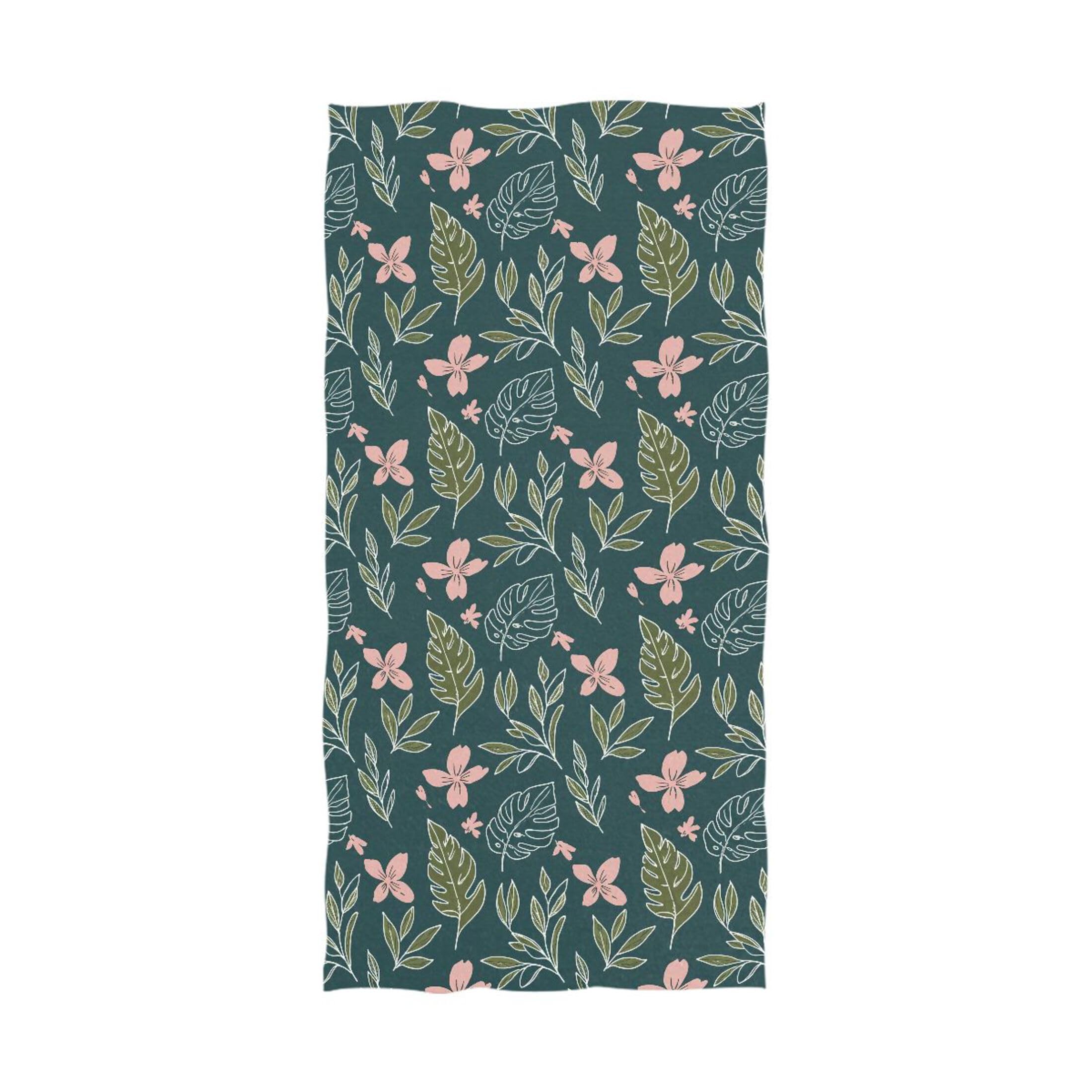 Kutsu Duddle Flowers Leaves Bath Towel, Highly Absorbent Cotton Soft Bath Hand Towel for Bathroom Kitchen Hotel Spa, 64 x 32 In