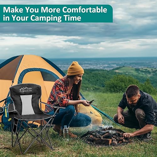 Miniatura 7 de Silla de camping plegable para exteriores con soporte para tazas, bolsa de almacenamiento, pies grandes antideslizantes, capacidad de 325 libras,
