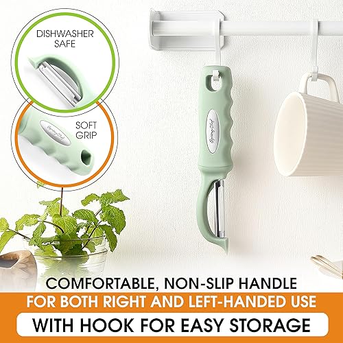 Vista 6 de Spring Chef Pelador de Verduras Giratorio Premium, Mango Cómodo y Cuchillas de Acero Inoxidable Ultra Afiladas - Pelador de Cocina Perfecto Para