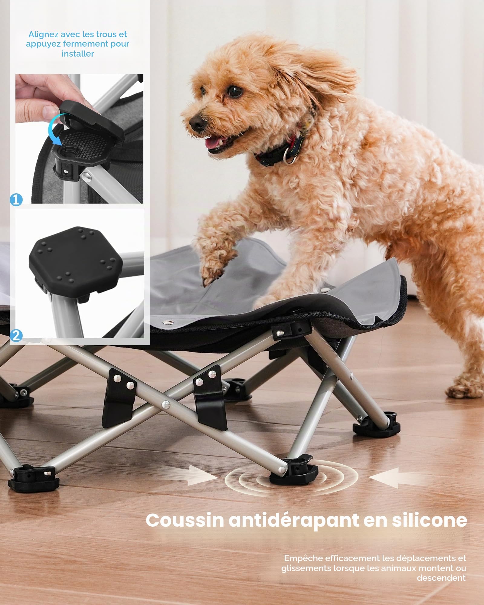 Pecute Tapis Rafraichissant Chien avec Lit Chien Sureleve Rafraîchissant, Panier Chien Pliable Portable, Respirant Antidérapant, Jusqu'à 60 kg, Intérieur Extérieur, Taille M 66x60x15cm