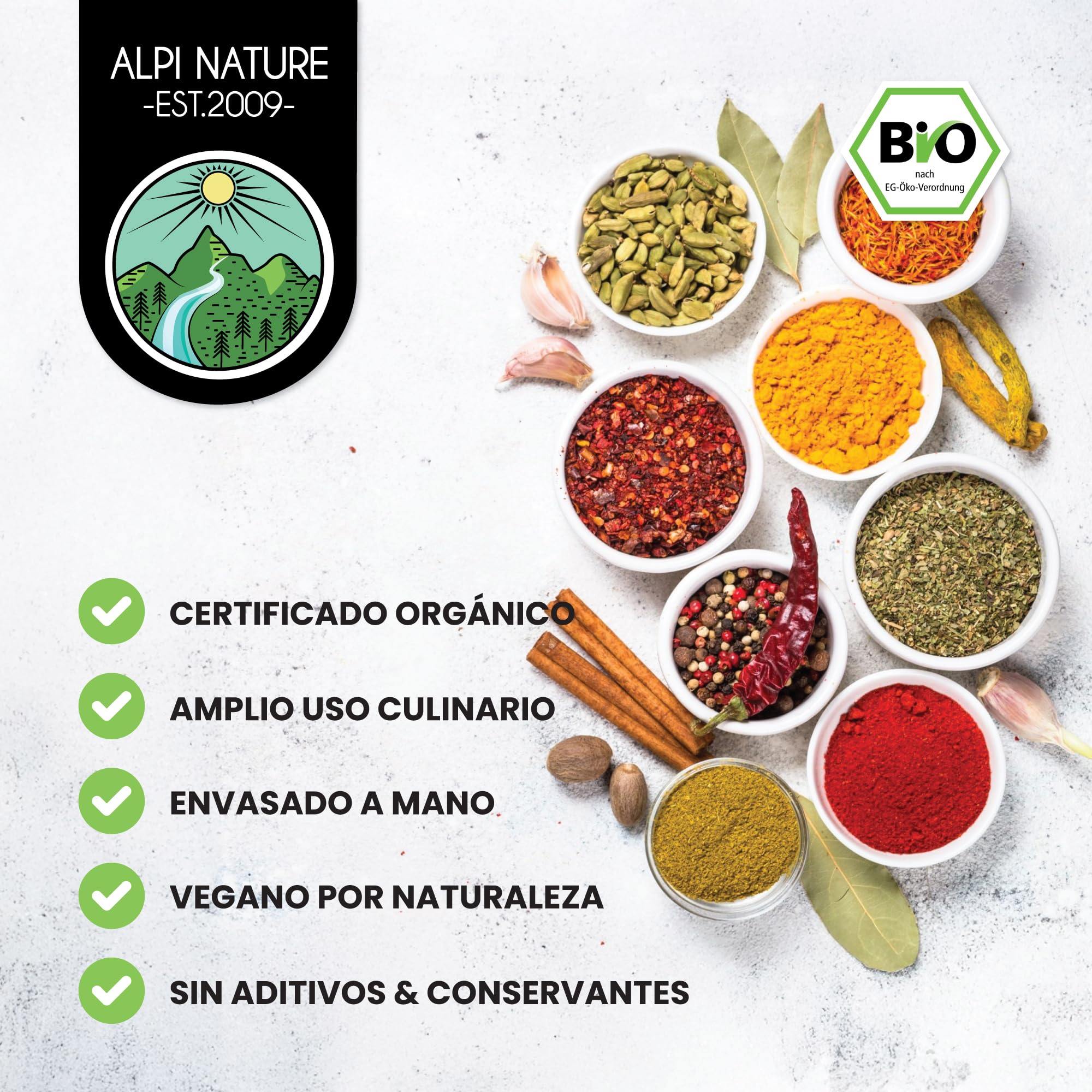 Alpi Nature Cardamomo Orgánico Entero BIO 200g, Vainas de Cardamomo Verde Enteras para Cocinar