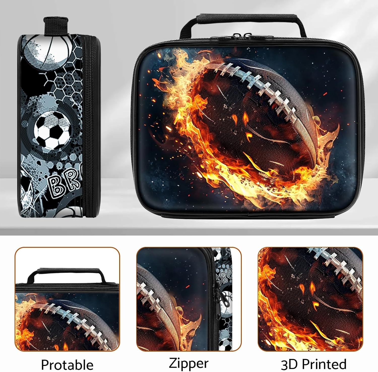 School Backpack for Boys - 4pcs American Football Boys Backpack with Lunch Box Set for Kids Children Teens Elementary Middle School - 17″ Sport Bookbag Travel Back Pack for Age 6-18