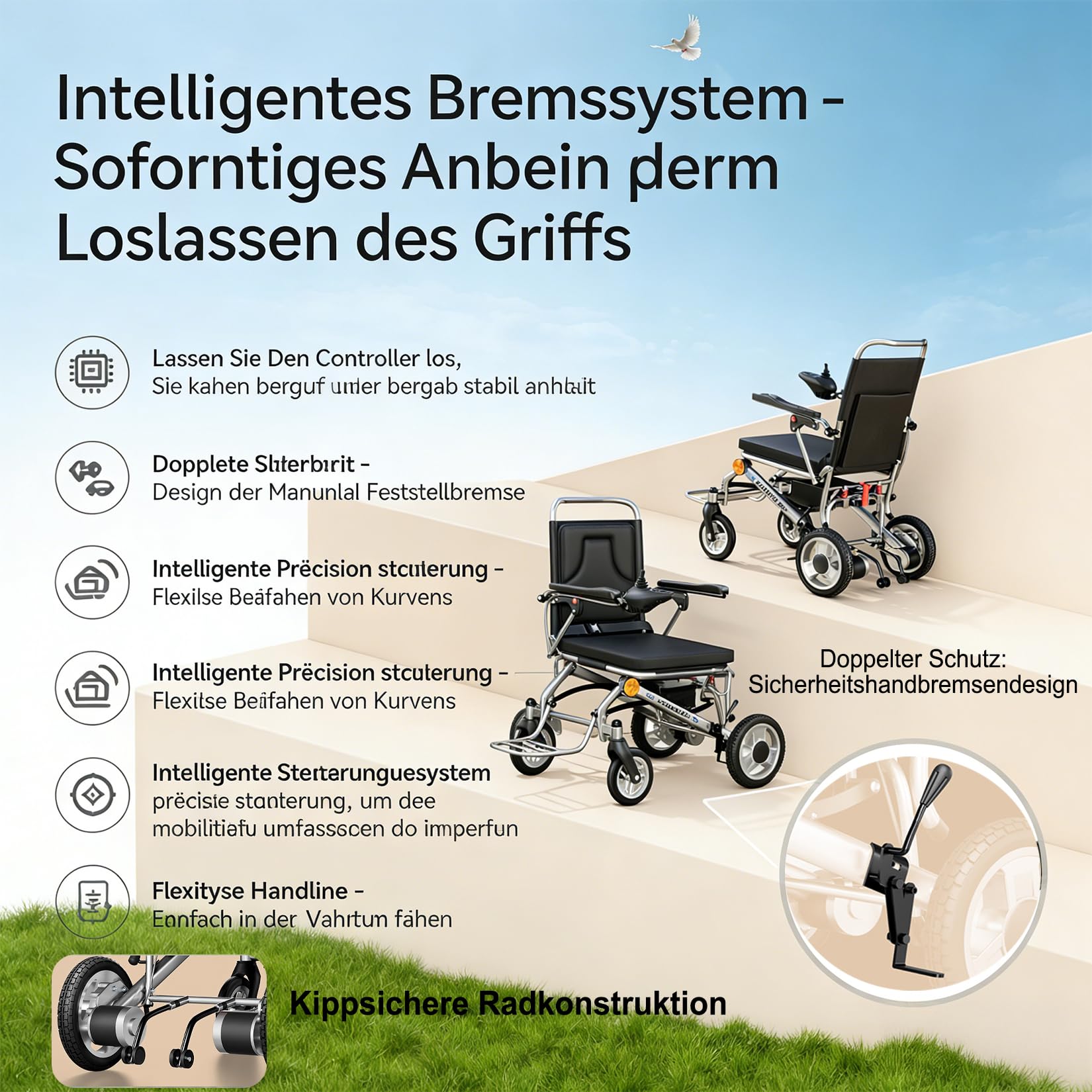 Elektrorollstuhl Faltbar Ultraleicht 13,8 kg – 500W Elektrischer Rollstuhl für Senioren Reise, mit Fernbedienung EABS-Bremse, bis 150 kg, 25 km (15Ah) / 35 km (20Ah) Reichweite (20Ah)