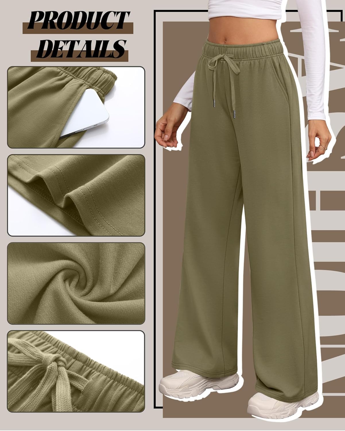 Riyiper 3 Pack Women Wide Leg Sweatpants Drawstring Straight Pants Elastic Waist Joggers Open Bottom Sweatpants with Pockets - Image 3