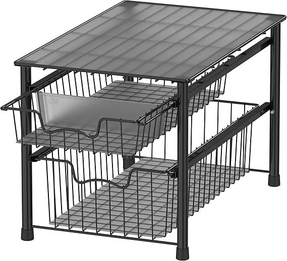 Simple Houseware Stackable 2 Tier Basket Drawer, Black