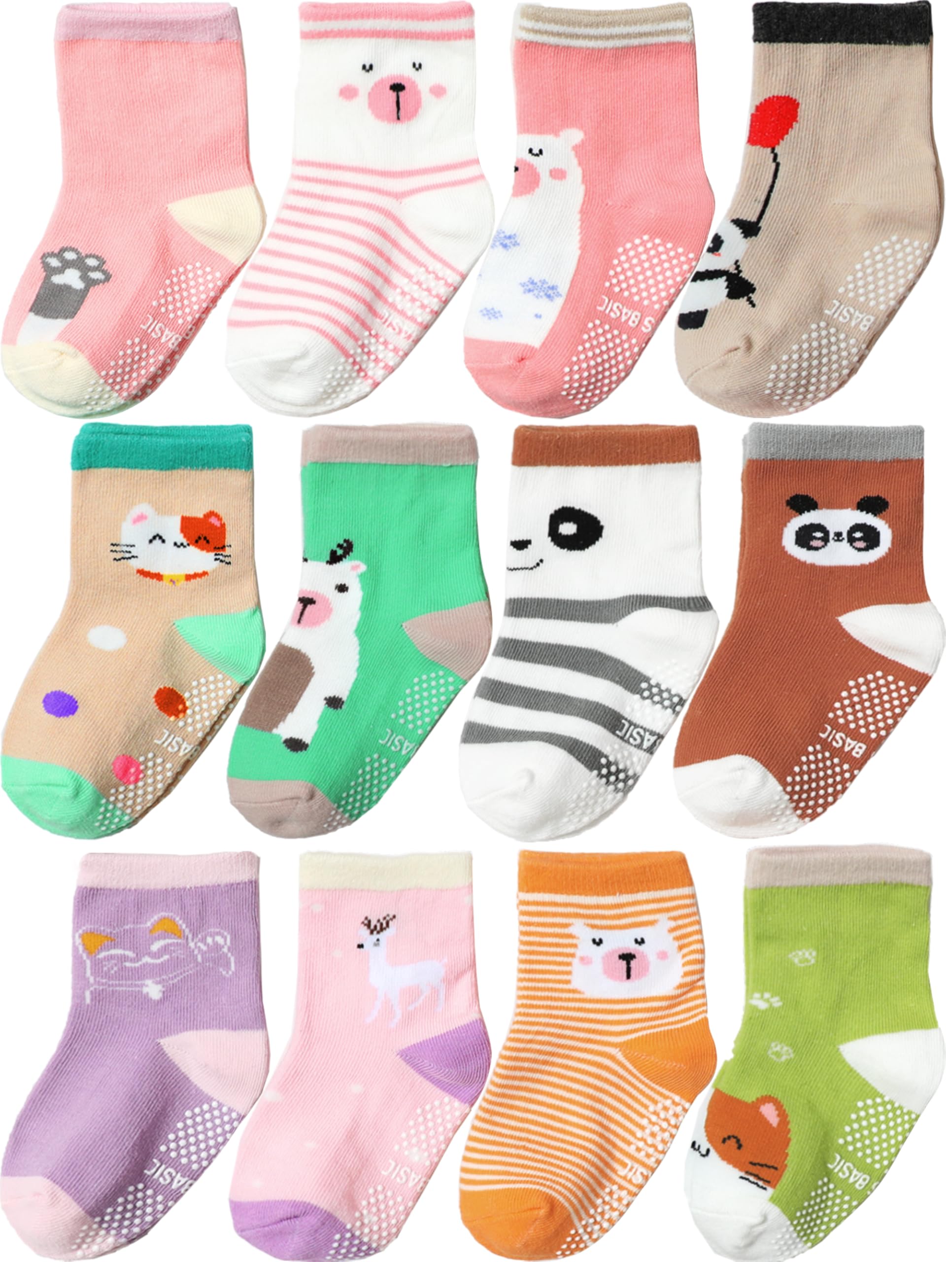 Aroveea Toddler Socks Non Slip Grip Ankle Baby 12 Pack for Kids Boys Girls
