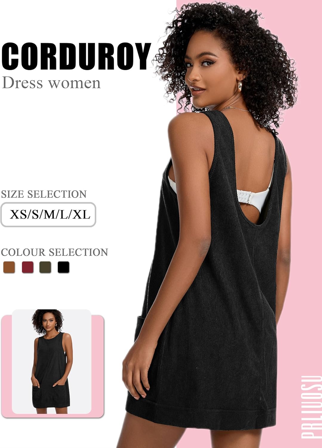 Corduroy Overalls Dress for Women A Line Casual Stretch Jumper Shift Dress with Pockets - Image 5