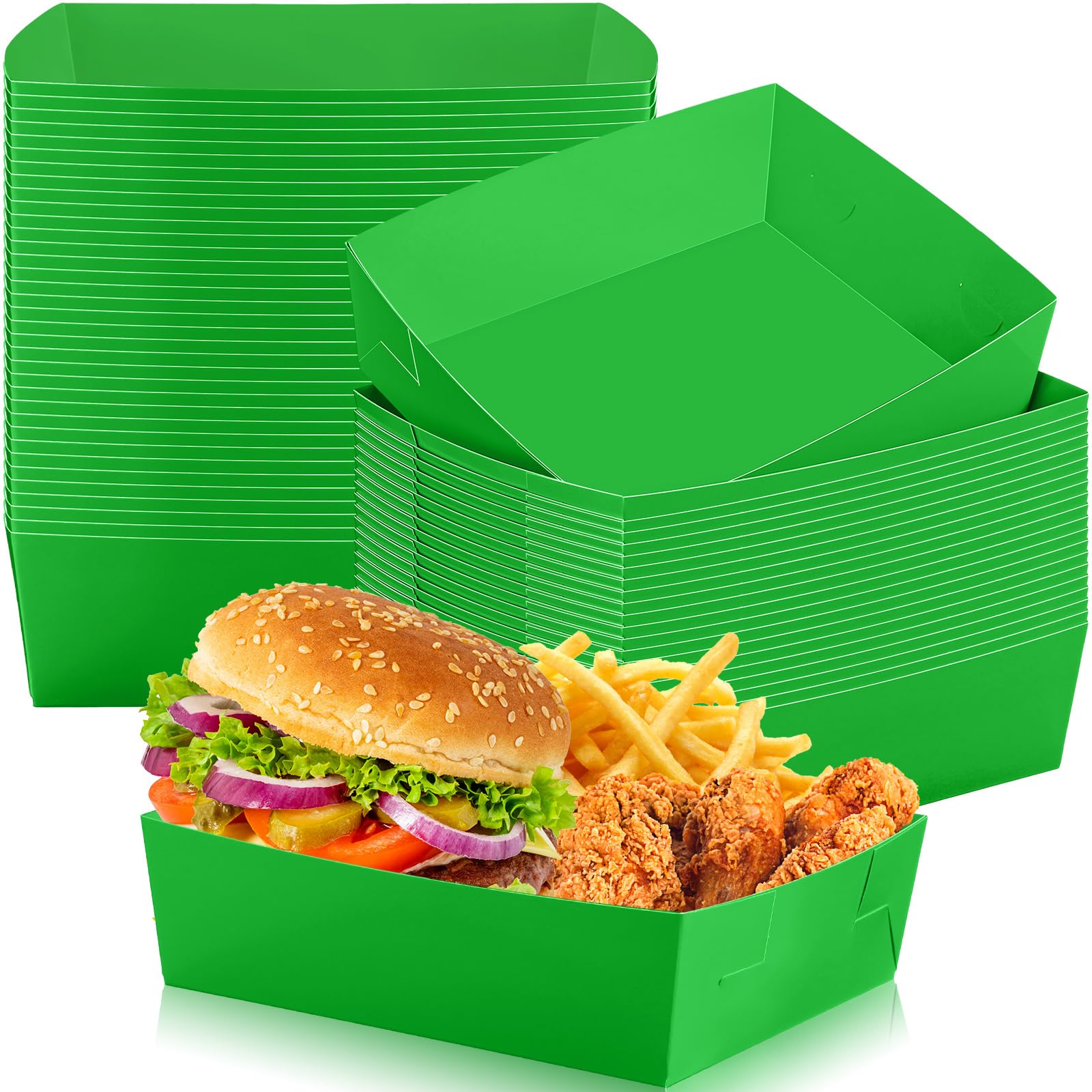 Uiifan 50 Pcs 5 LB Extra Large Paper Food Trays Disposable Food Boat Nacho Plate Serving Snack Trays Grease Resistant Self-assembly for Valentines