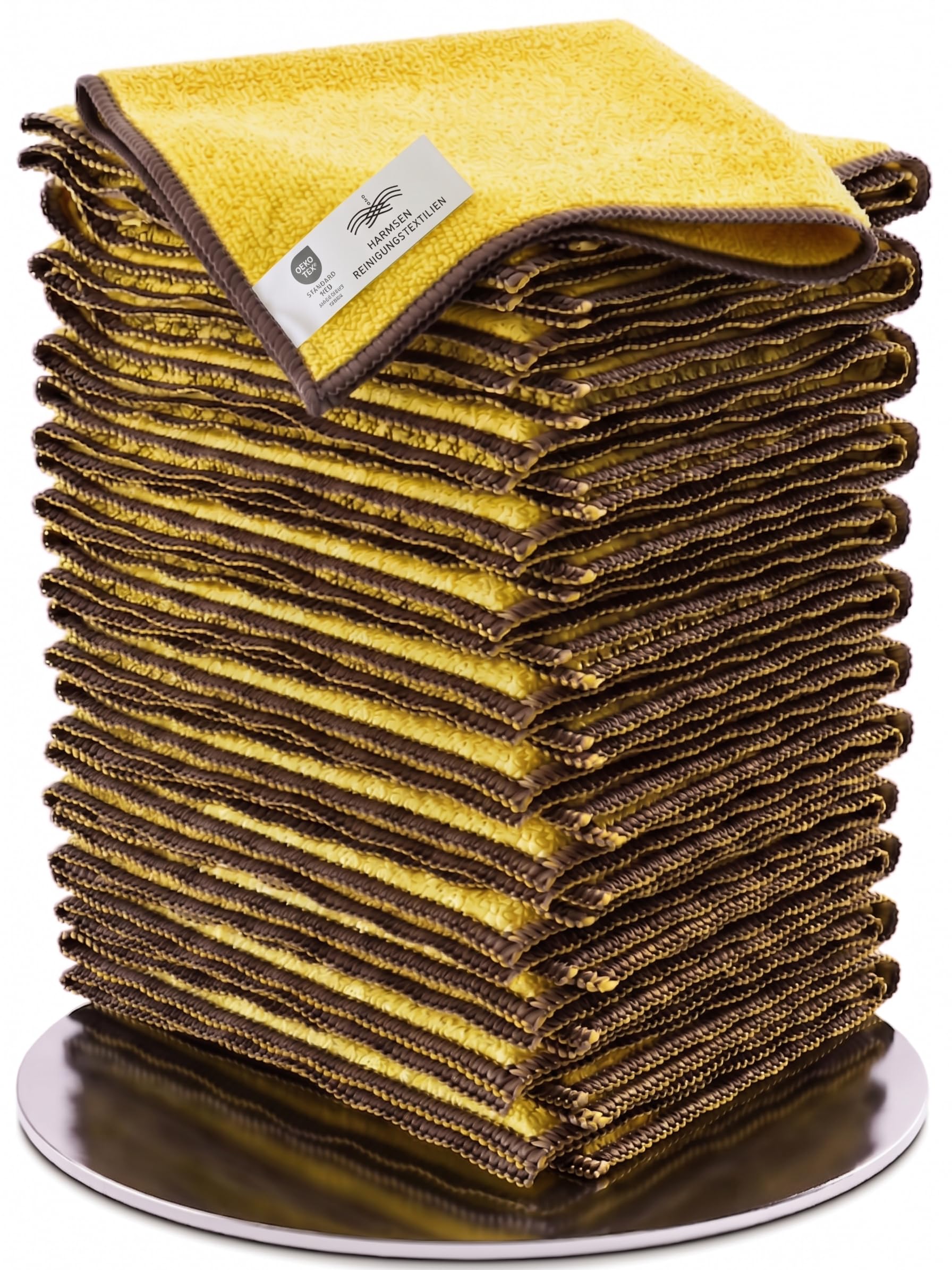 Mikrofasertücher für Küche, Bad, Haushalt und Auto - Reinigungstücher, Putzlappen, Wischtücher aus recyceltem Plastik 50er Set - 40x40cm - Gelb/Grau