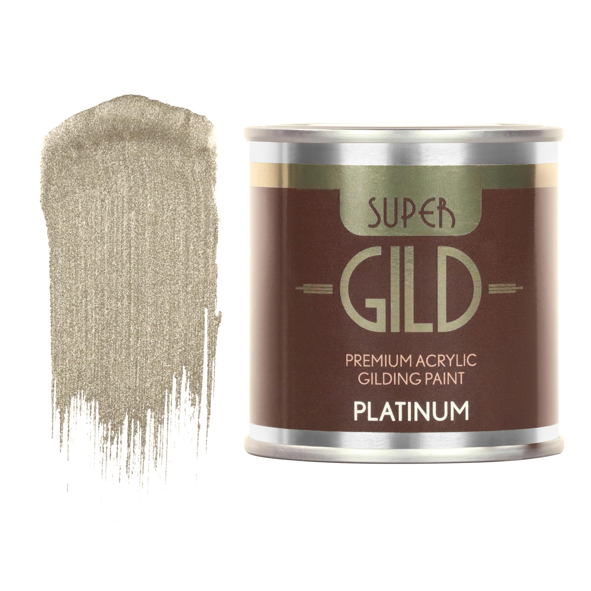 Guild Lane Super GILD Platinum Acrylic Paint - High Pigment Metallic Enamel for Wood, Metal, Ceramics, Glass, Plastic, Canvas & More - Water-Based, Non-Tarnish Finish - 125ml