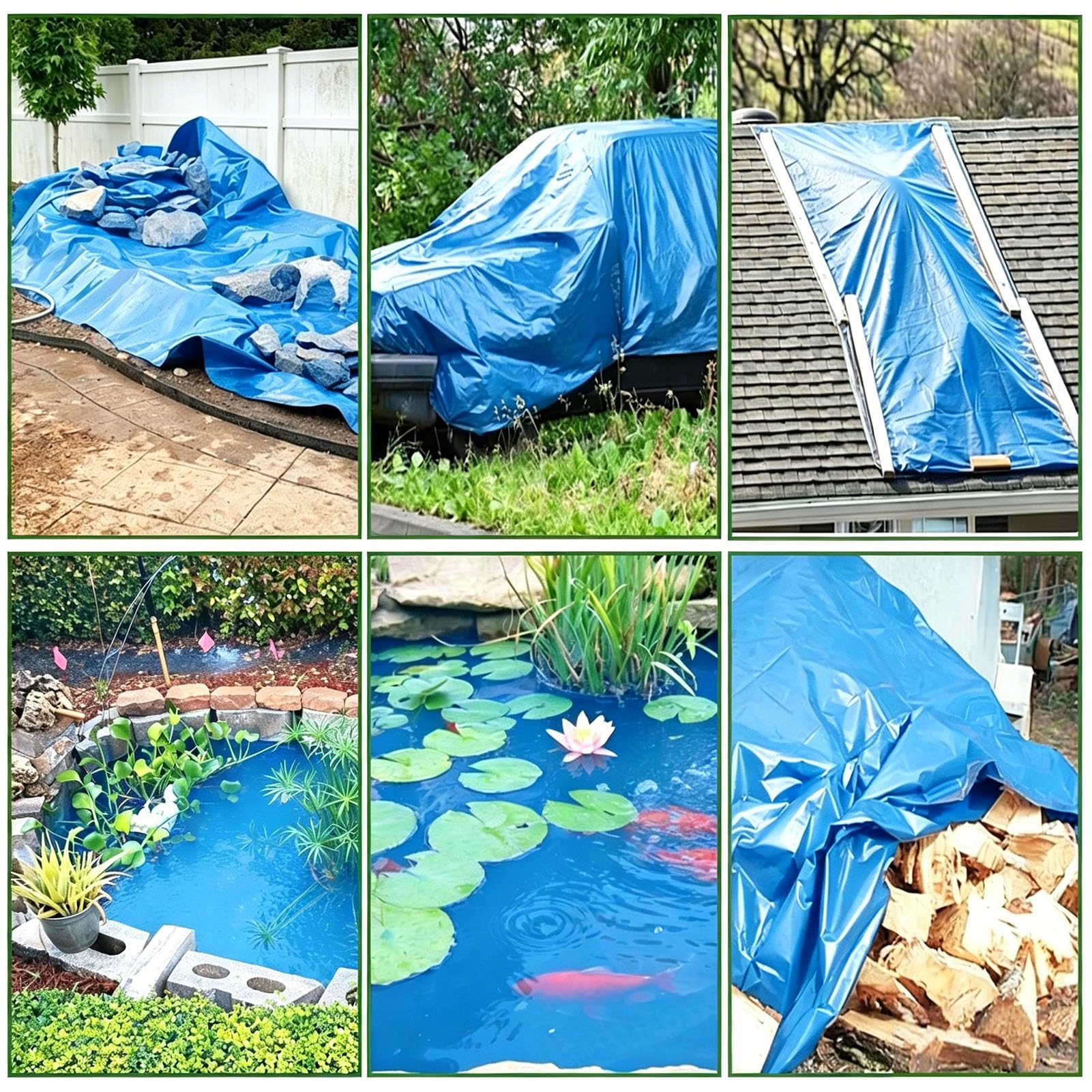 Teichfolie 2x2 3x4 6x6 8x10m HDPE-Teichfolie, Flexible Auskleidung, vorgeformte Garten-Pool-Membran, blau, für Gärten Fischteiche, Landschaftsbau, Gewächshausfolie(6x8m)