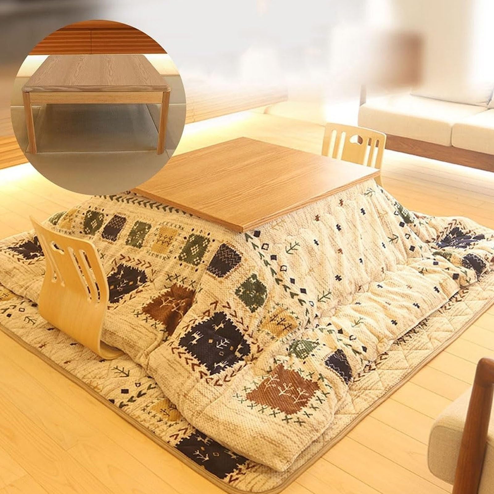 Table Kotatsu avec Chauffage et Couverturestół Kotatsu, Ensemble de Tables Kotatsus, Ensemble de Table de Poêle Japonais, Chambre et Tatami for Une Utilisation Domestique Hivernale