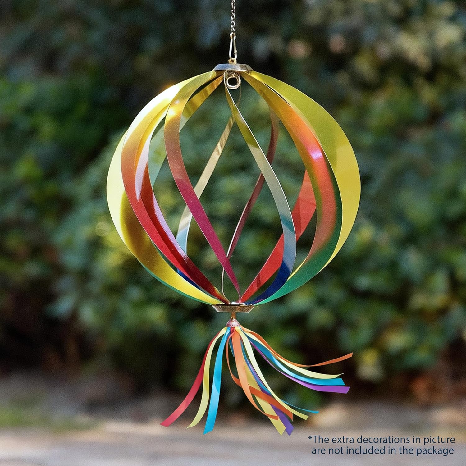 Hanging Wind Spinners Outdoor - Tool-Free Assembly Garden Wind Spinners, Spring Metal Yard Decor with Dual Hooks for DIY Accessories, Weatherproof Rust-Resistant 3D Ball(Rainbow, 8 Inch)