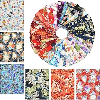 30 Pcs Cotton Quarters Fabric Bundle - 8" x 10" Japanese Style Wrapping Cloth Quilting Fabric for DIY Patchwork Sewing Craft with Different Patterns