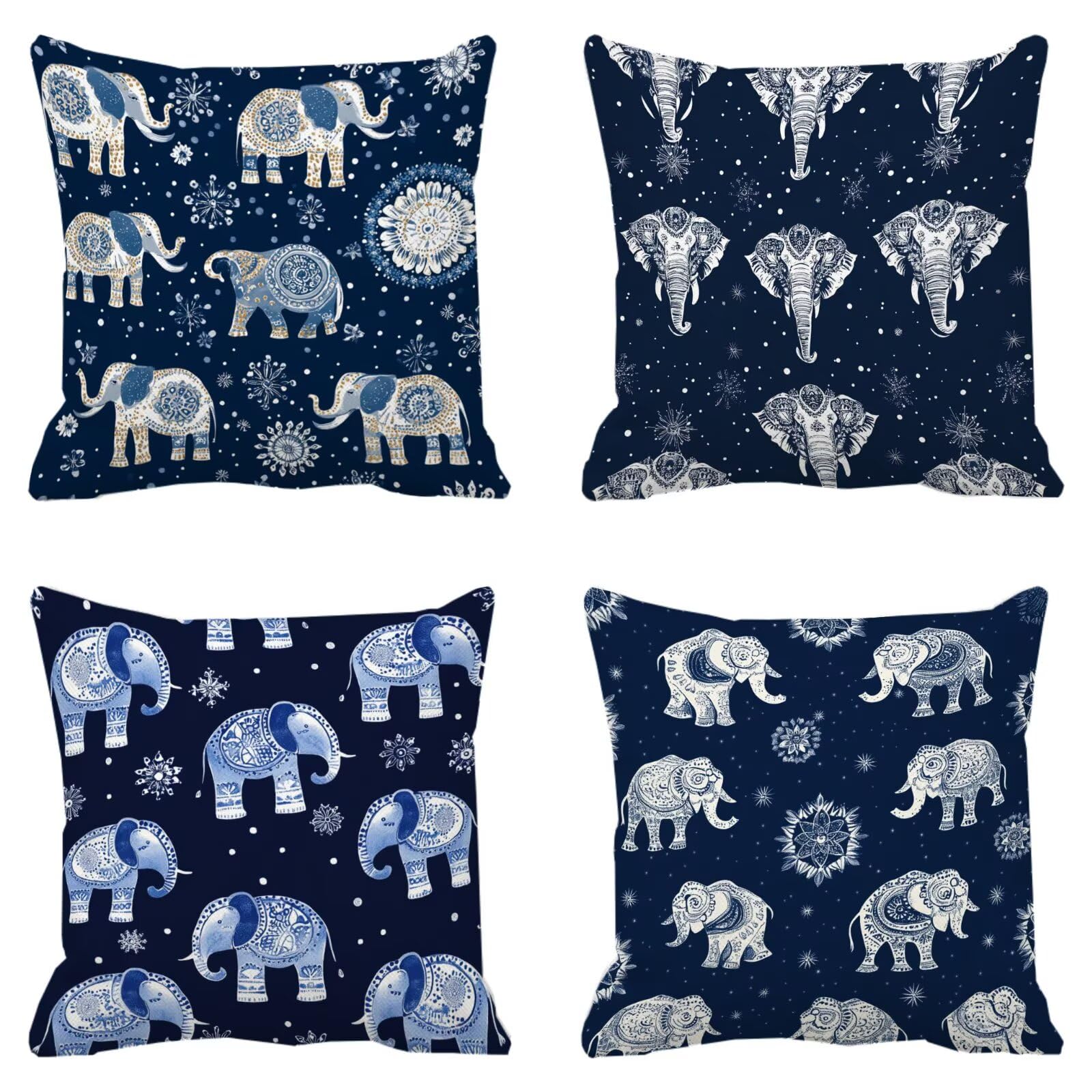 Housse coussin 35x35cm en lin imperméable bleu marine motif animal chic