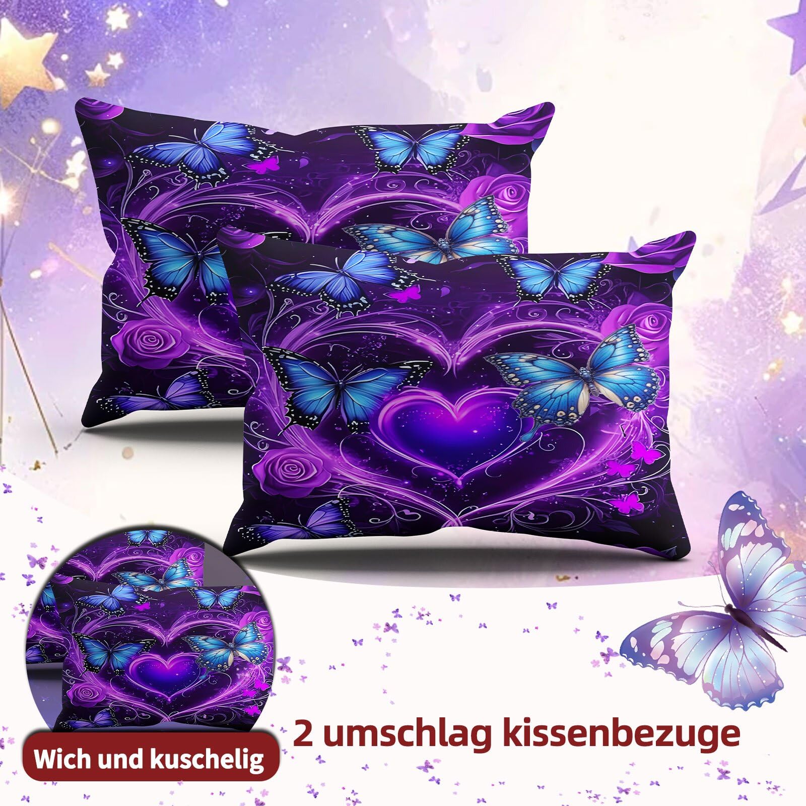 Funda Nórdica Mariposas 220x240, Suave y acogedora Ropa de Cama para Mariposa 3 Piezas,1 Funda nórdica con Cremallera y 2 Fundas de Almohada de 50 x 75 cm (Mariposas-3, 220x240cm)