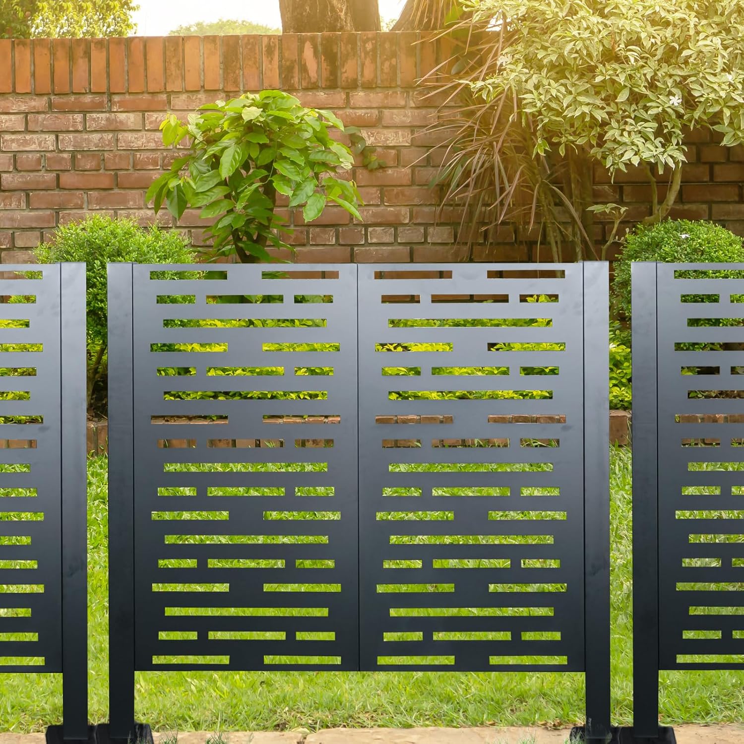 YOPTO 4FT×2FT Air Conditioner Fence,Metal Privacy Fence Cover,Trash Can Enclosure Fence,Outside Privacy Screen,Galvanized,Non-Rust & Rain Panel,for Outdoor Units,Patio,Backyard,3-Fence Panels,Charcoal